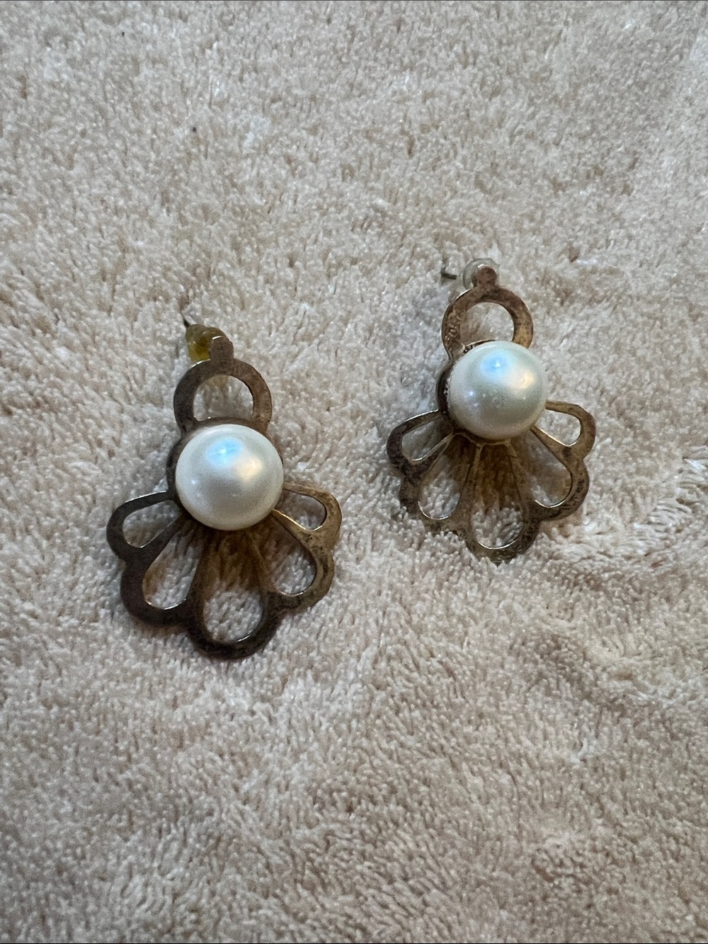 Pearl Accent Fan-Shaped Clip-On Earrings, Silver & Gold Tones